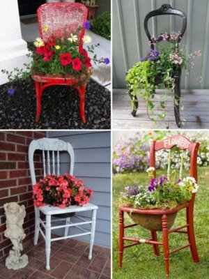 Jardiniere superbe din scaune vechi